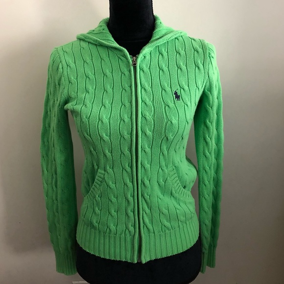 Ralph Lauren Tops - Ralph Lauren Sport Green Cable Knit Zip Hoodie